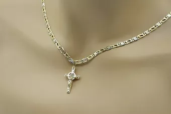 Italian yellow white 14k gold Catholic cross & chain