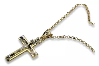 Iellow бял 14k злато католически кръст & котва верига ctc002yw & cc003y
