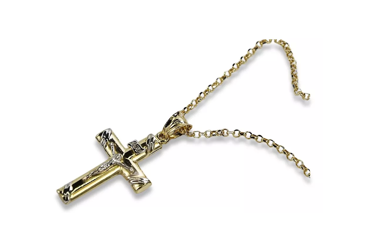 Iellow white 14k gold Catholic cross & Anchor chain ctc002yw&cc003y