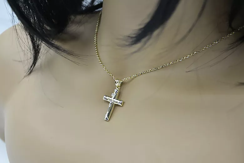Iellow white 14k gold Catholic cross & Anchor chain ctc002yw&cc003y