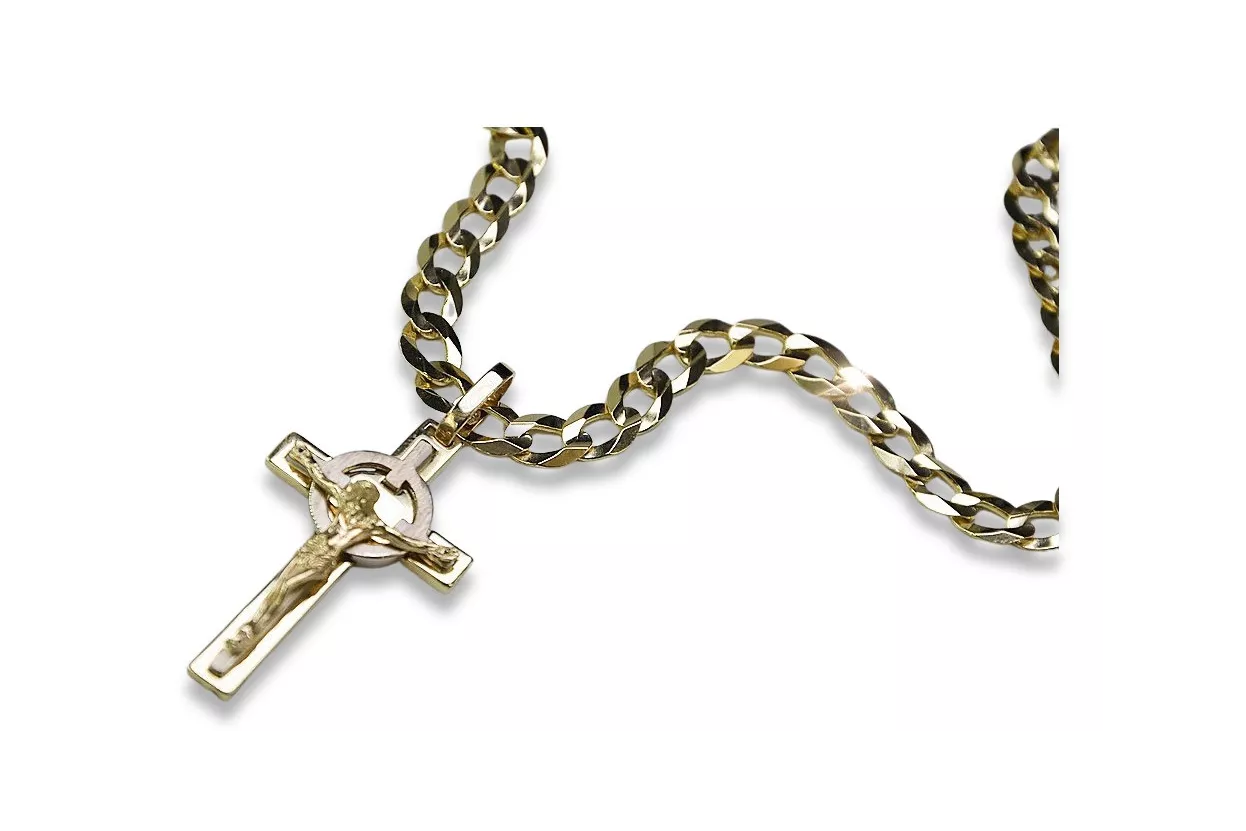 Итальянское желтое золото Католический крест и гурметная цепочка ctc010yw&cc001y