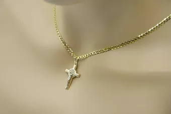 Galben italian 14k cruce catolică de aur & gourmette lanț