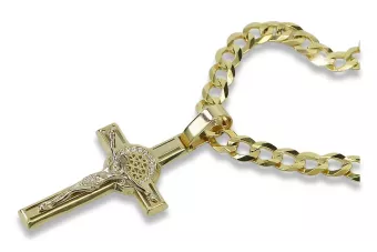 Galben 14k aur cruce catolică & gourmette lanț ctc024yw&cc001y