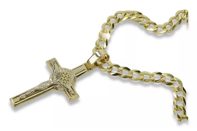 Croix catholique jaune 14 carats & chaîne Gourmette ctc024yw&cc001y