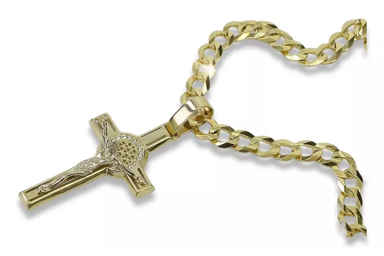 Итальянский желтый 14-киганый золотой католический крест и цепь gourmette ctc024yw&cc001y