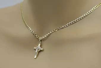 Жълт 14k златен католически кръст & Gourmette верига ctc024yw & cc001y