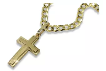 Yellow 14k gold Catholic cross & gourmette chain ctc026y&cc001y