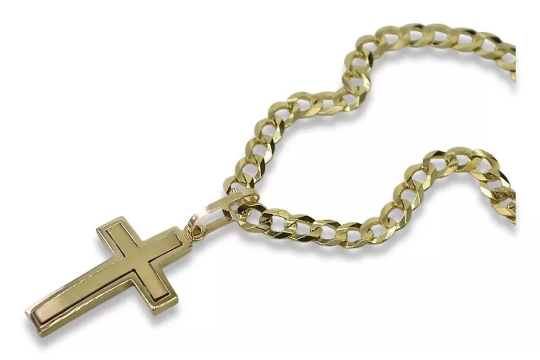 Cruz católica amarilla de oro de 14k y cadena gourmetta ctc026y&cc001y