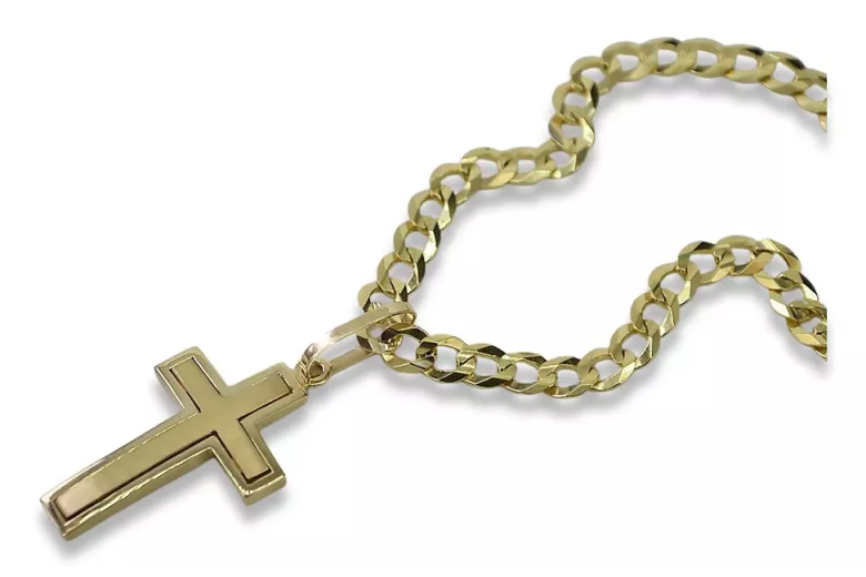 Croix catholique jaune 14 carats & chaîne gourmande ctc026y&cc001y