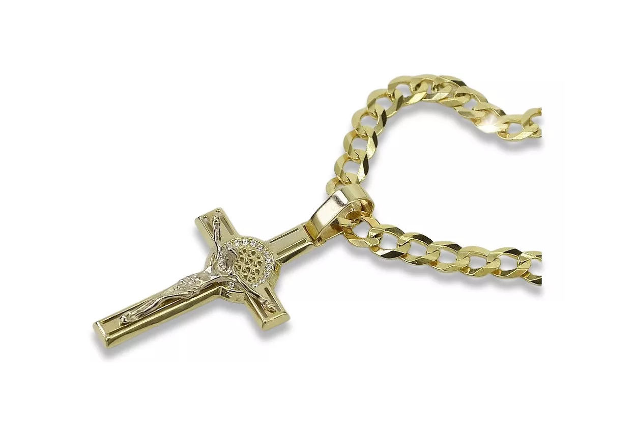 Chaîne italienne en or jaune 14 carats et croix catholique ctc027yw&cc001y