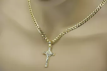 Итальянский желтый 14-ковый золотой католический крест и гурметная цепочка ctc027yw&cc001y