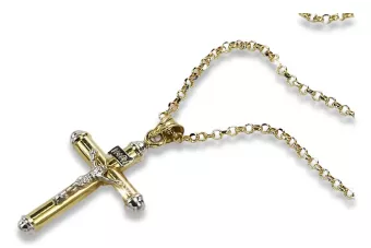 Италиански жълт 14k златен католически кръст & котва верига