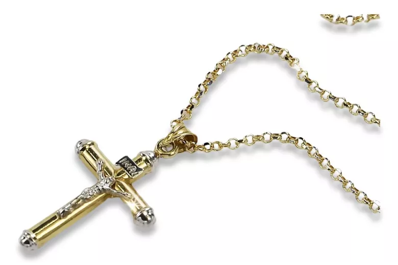 Galben italian 14k aur Crucea Catolică & Anchor lanț