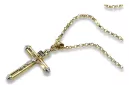 Cruz católica amarilla italiana de 14k de oro y cadena de ancla