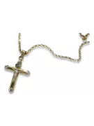 Cruz católica amarilla italiana de 14k de oro y cadena de ancla