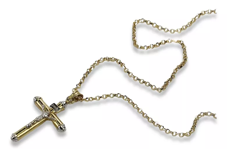 Итальянский желтый 14-клевой золотой католический крест и якорная цепочка