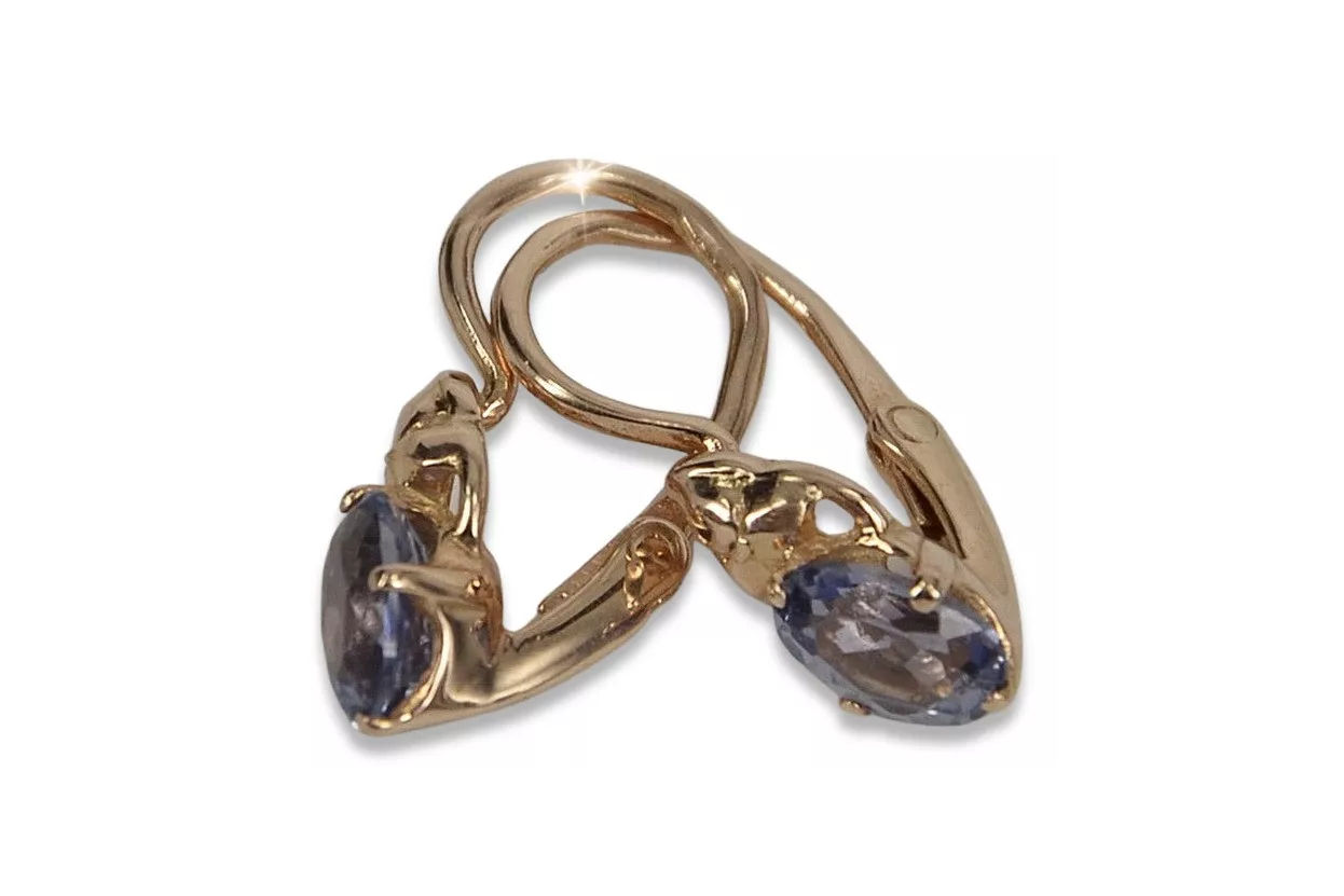 Vintage rose pink 14k 585 gold earrings vec132 alexandrite ruby emerald sapphire ...