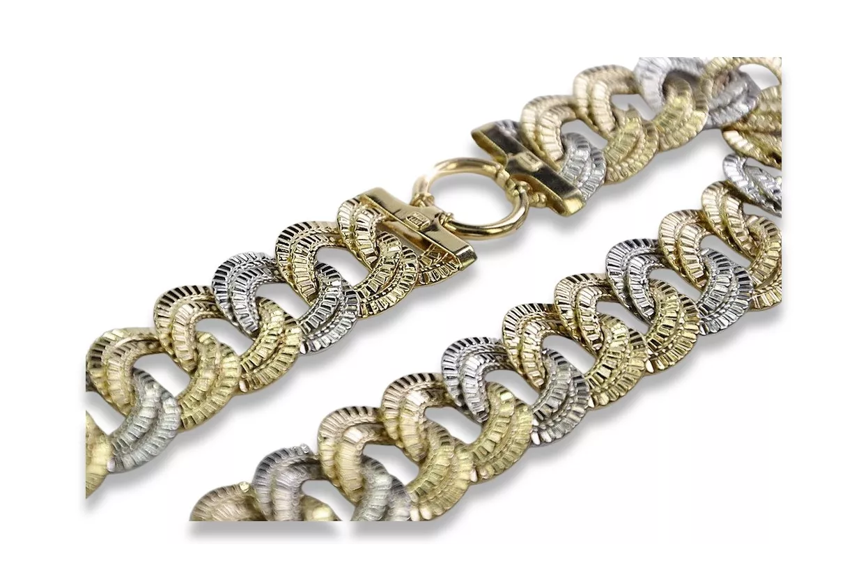 Goldkette, gelb-weiße Halskette aus italienischem Gold, cfc027yw