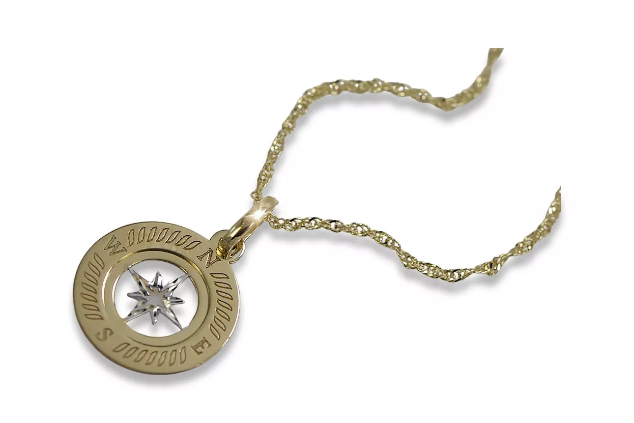 Golden Pendant Compass 14K 585 مع سلسلة CPN032YW و CC79Y