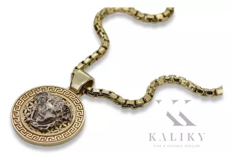 Medusa griega 14k colgante de oro con cadena cpn053yw&cc078y