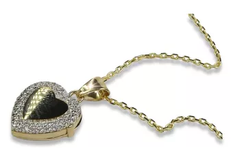 Pendentif coeur moderne en or italien 14 carats avec chaîne d’ancrage cpc012y&cc006y
