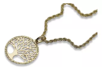 Baum des Glücks Anhänger aus 14 Karat 585 Gold mit einer Kordelkette cpn056y&cc019y