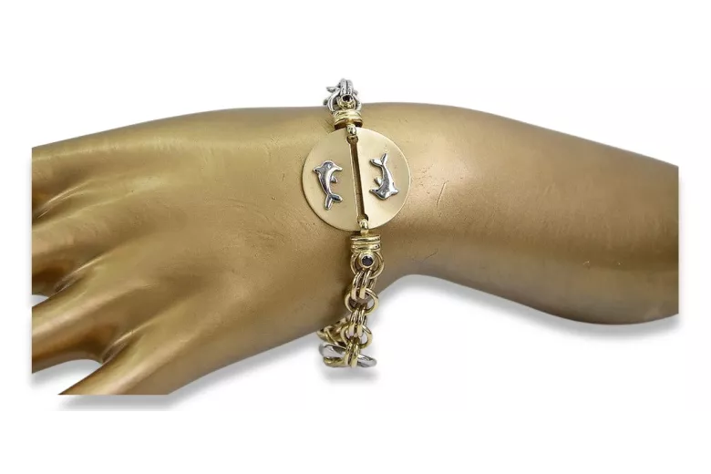 Bracelet fantaisie en or italien 14 carats jaune & blanc cb135yw