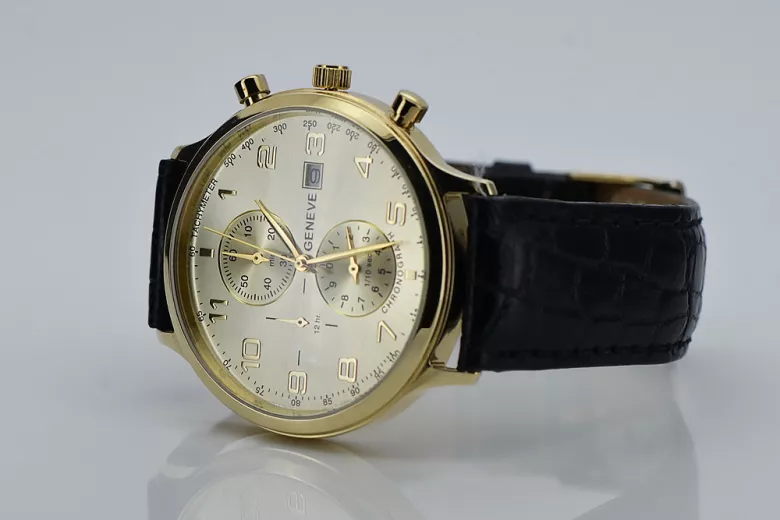 Жълт 14k 585 златен мъжки часовник Geneve mw005y