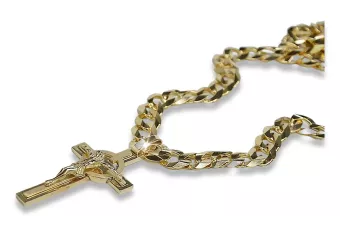 Italian yellow 14k gold Catholic cross & gourmette chain ctc049yw&cc001y
