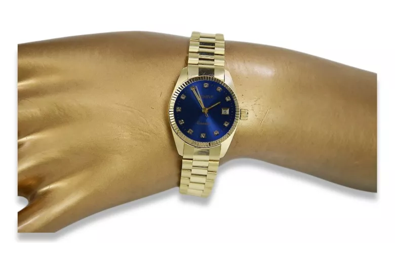 Złoty zegarek damski 14k 585 z bransoletą Geneve w lw020ydbl&lbw009y