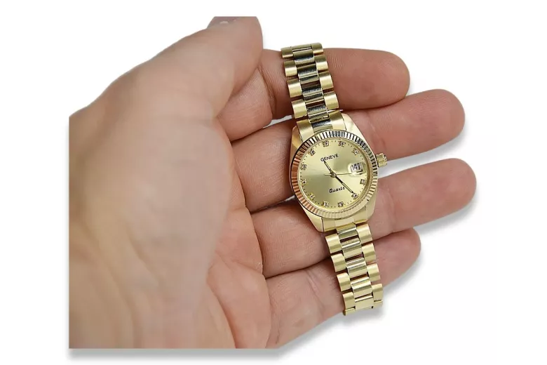 Złoty zegarek damski 14k 585 z bransoletą Geneve lw020ydyz&lbw009y