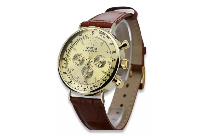 Елегантний чоловічий годинник із золотим ремінцем 14k 585 Geneve mw012y-y