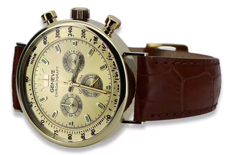 Елегантен мъжки часовник със златна каишка 14k 585 Geneve mw012y-y