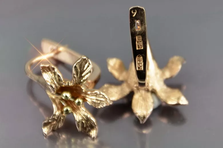 Vintage srebrne kolczyki pozłacane z różowego złota Kwiatek ven222rp
