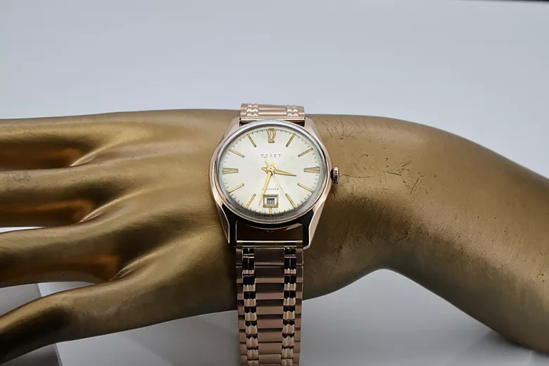 Złoty męski zegarek z różowego złota 14k 585 Poliot vw004r&mbw009r