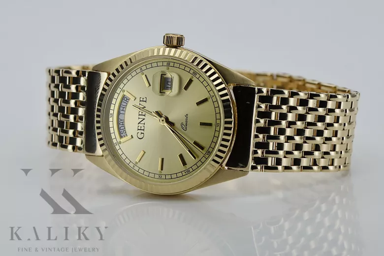 Aukso laikrodis su vyriškais apyrankais, unisex 14k 585 Geneve mw013ydy&mbw013yo