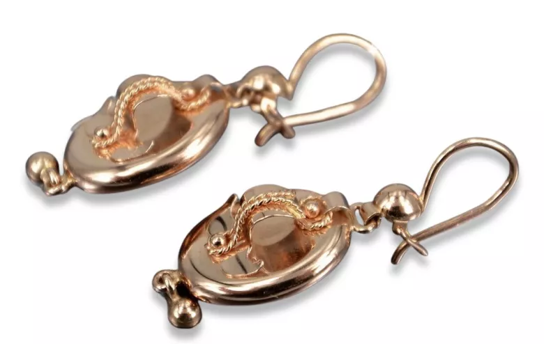 Vintage rose pink 14k 585 gold Samovar earrings ven244