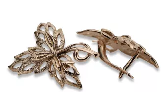 Vintage rose pink 14k 585 gold  maple leaf earrings ven096r