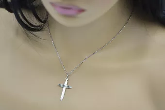 Καθολικός Σταυρός από Λευκόχρυσο 14Κ 585 με τον Ιησού ctc099w