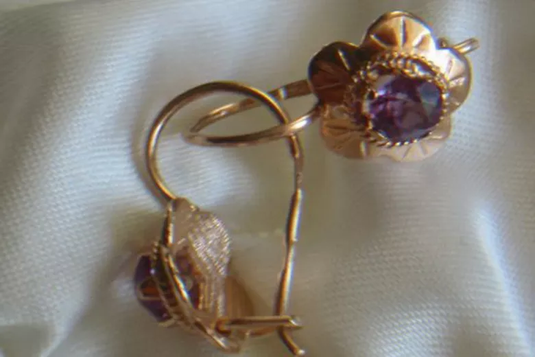 Russische Sowjetische Rose Pink 14k 585 Gold Ohrringe vec028 Alexandrit Rubin Smaragd Saphir ...