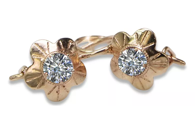 Vintage rose pink 14k 585 gold earrings vec028 alexandrite ruby emerald sapphire ...