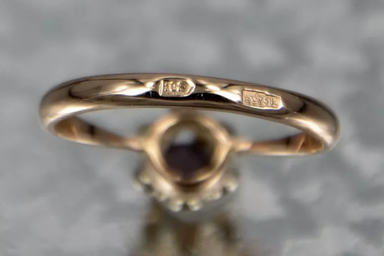 Złoty pierścionek rosyjski z różowego 14 złota z brylantem vrd353 Vintage