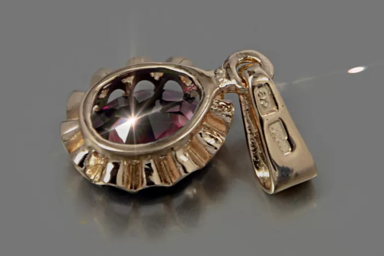 Russische sowjetische Rose 14k 585 Gold Alexandrit Rubin Smaragd Saphir Zirkon ... Anhänger vpc013