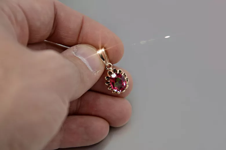 Russische sowjetische Rose 14k 585 Gold Alexandrit Rubin Smaragd Saphir Zirkon ... Anhänger vpc013