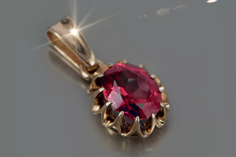 Russische sowjetische Rose 14k 585 Gold Alexandrit Rubin Smaragd Saphir Zirkon ... Anhänger vpc013
