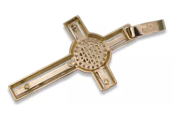 Auksinis katalikų kryžius 14k 585 pakabukas su Jėzumi raudonu baltu auksu ctc027rw