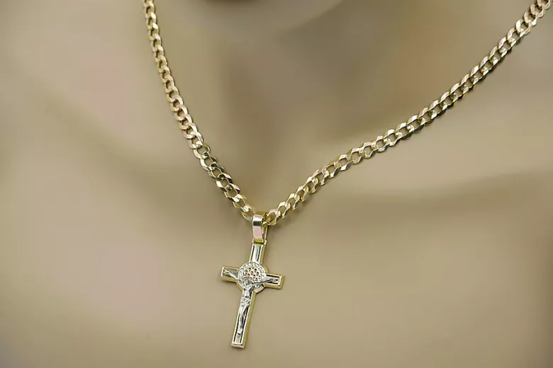 Złoty krzyż Katolicki 14k 585 zawieszka krzyżyk z Jezusem czerwone białe złoto ctc027rw