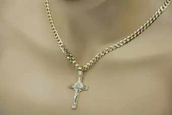 Katalikų kryžius iš balto aukso 14k 585 pakaba su Jėzumi ctc027w