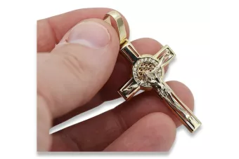 Auksinis kryžius Katalikų 14k 585 pakaba su Jėzumi ctc027y