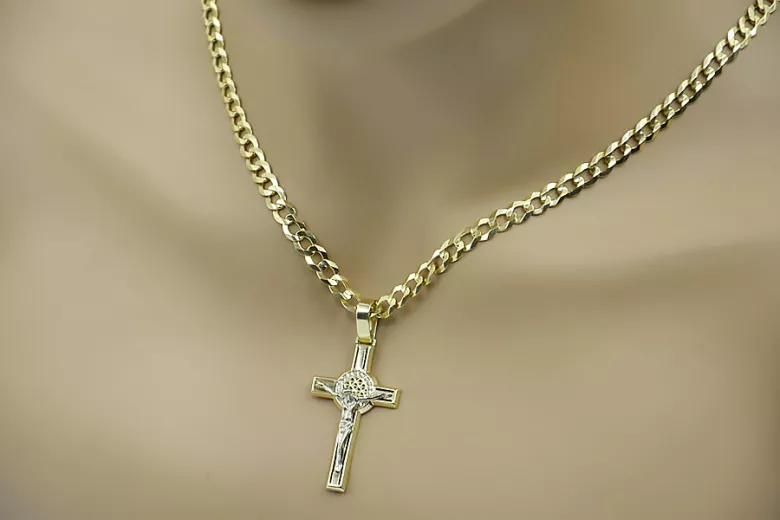 Italienisch Gelb Weiß 14 Karat Gold Katholische Jezus Kreuz ctc027yw